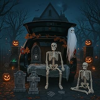 Jetec Halloween Tombstone Trunk or Treat Car Decoration Kit Cemetery Style Skeleton Spider Web Graveyard SUV Decorations for Halloween Car Outdoor Garage Door Entryway Archway Haunted House Decor