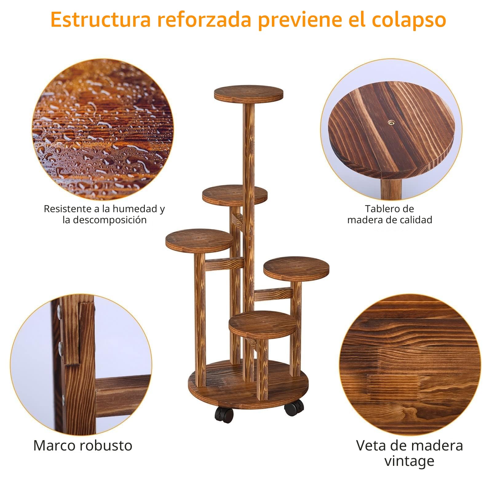 Estanteria para Plantas Madera 5 Niveles Soporte Plantas Interior Macetas con Ruedas para Jardín (1#)