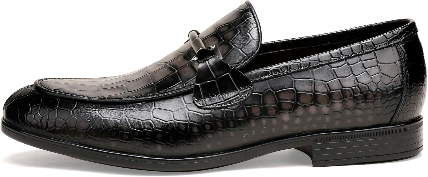Mens Leather Penny Loafers, Classic Crocodile Printed Business Dress Shoes with Metal Buckle Slip on Penny Shoes for Mens - Image 4