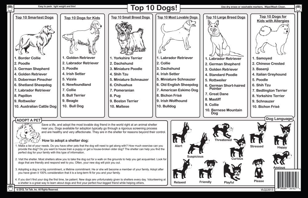 Tор Brаndѕ Tot Talk Dogs Educational Placemat for Kids, Washable and Long-Lasting, Double-Sided, Made in The USA
