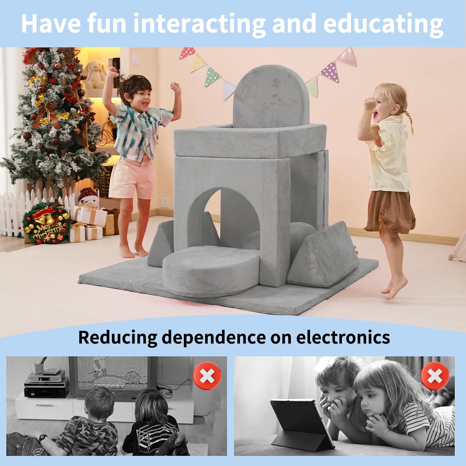 Couch Kids with Large Crawling Mat, Modular Play Couch Convertible Tunnel for Boys and Girls or Pet, Kid Sofa for Inspiring Child Versatile and Imaginative,Gift for Kids