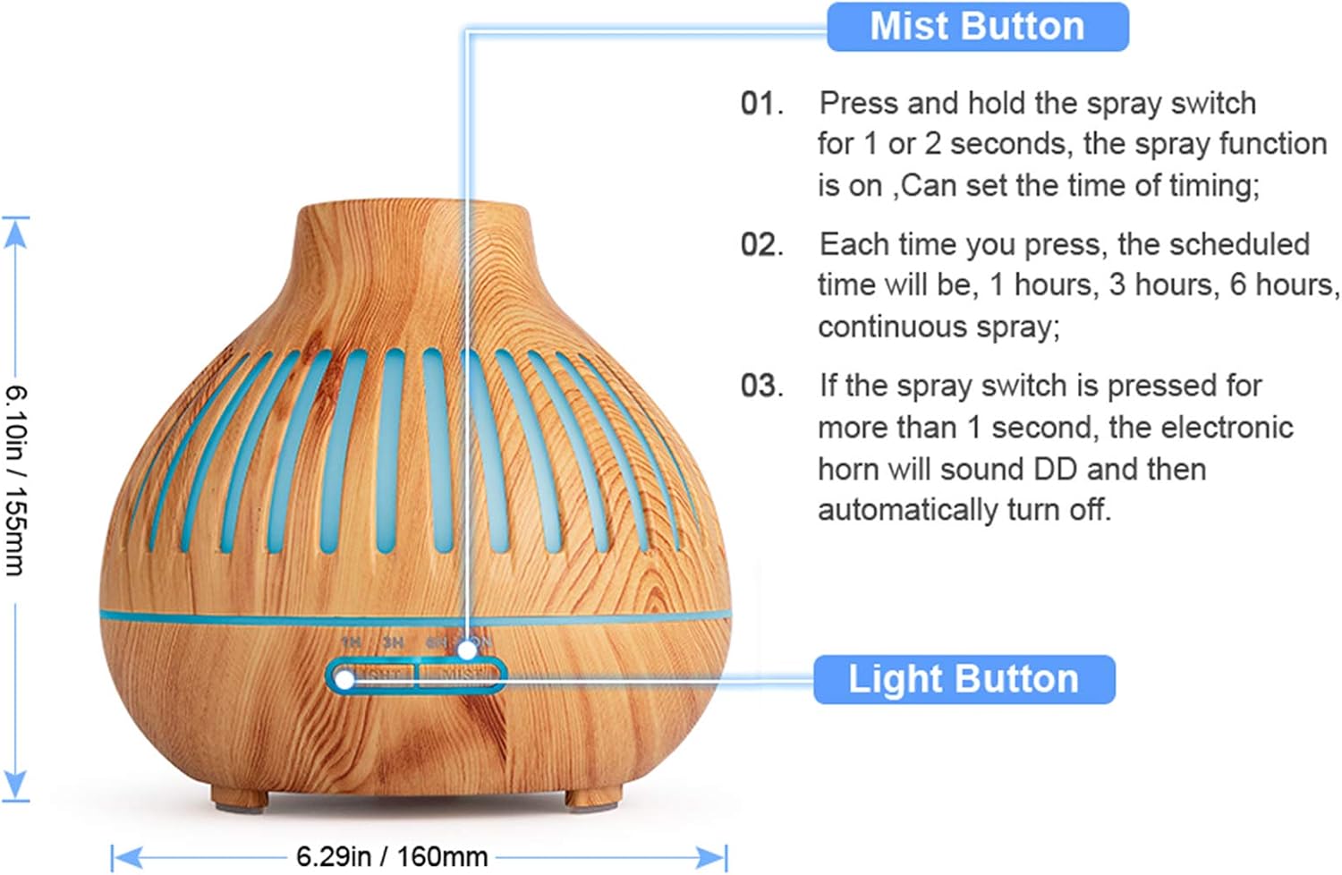 Essential Oil Diffuser, Remote Control, Ultrasonic Humidifier, Aromatherapy Diffusers with Waterless Auto-Off, for Bedroom/Office/Yoga Room (Light Yellow 2)