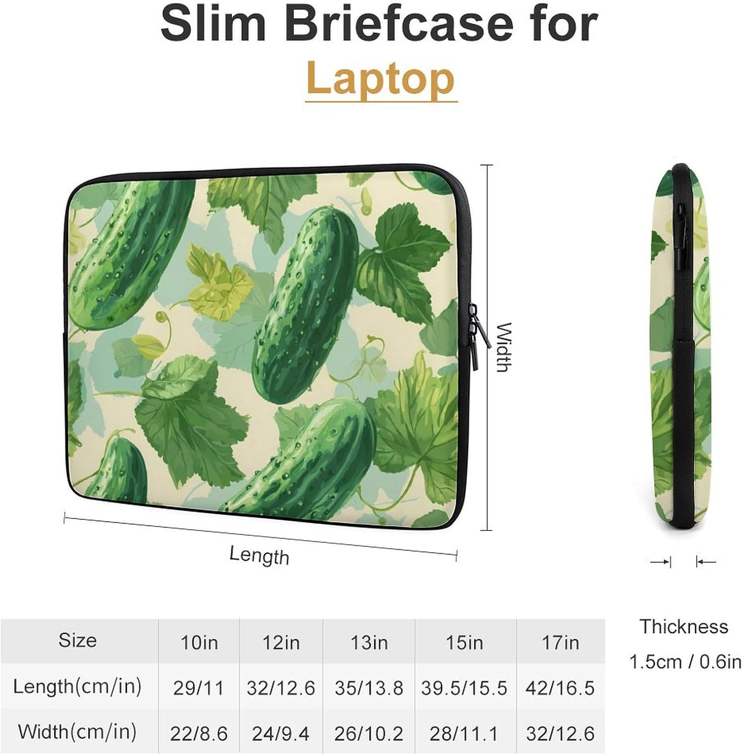 Cucumber Pickles Leaves Laptop Case Sleeve Computer Tablet Bag 12inch image 2