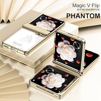 Honor Magic Vフリップフルボディ頑丈な保護電話ケースヒンジ+カメラレンズプロテクター+キックスタンドオールインクルーシブスリムPC耐衝撃ケースと互換性があります。ブラック