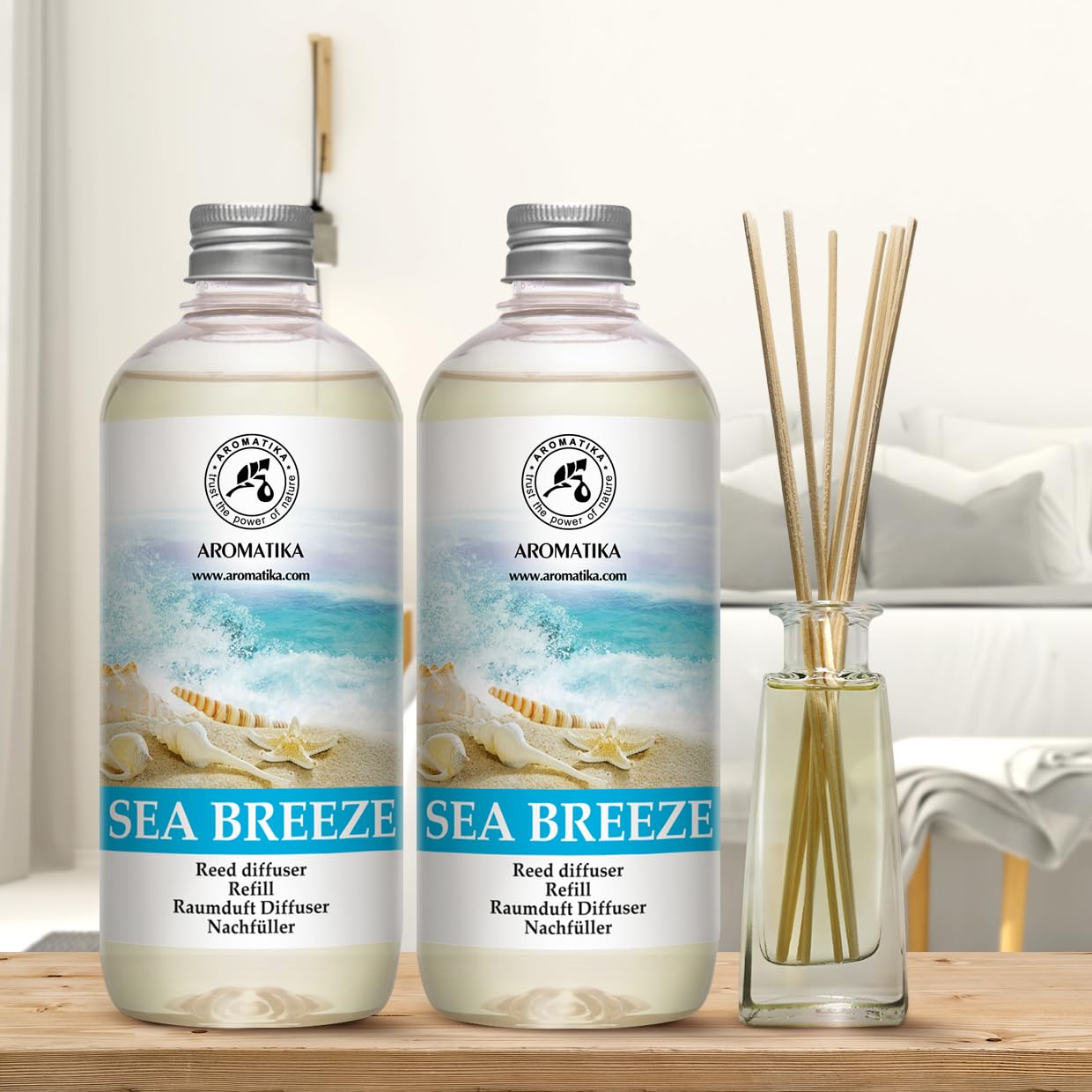 Recambio de Difusor Set Brisa Marina 2х500ml - Refill reed diffuser Sea breeze - Difusores Aromáticos - Fragancia Fresca Ambientador - Difusor Perfumado - Fragancia para Habitación
