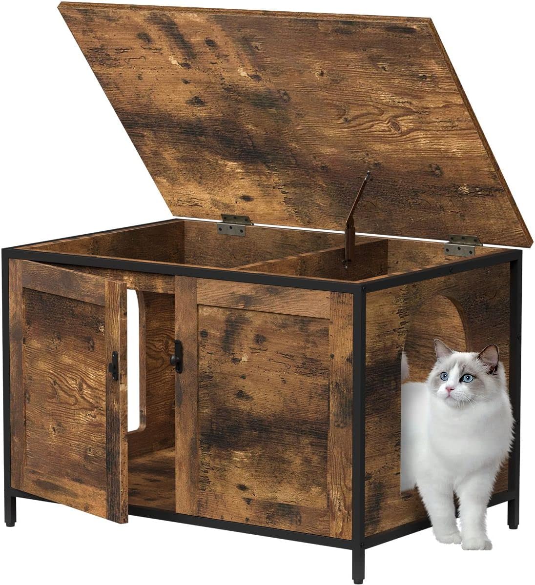 RunLexi Cat Litter Box Enclosure Furniture with Top Opening, Hidden Cat Washroom Furniture for 2 Large Cats, Extra Large Wooden Cat…