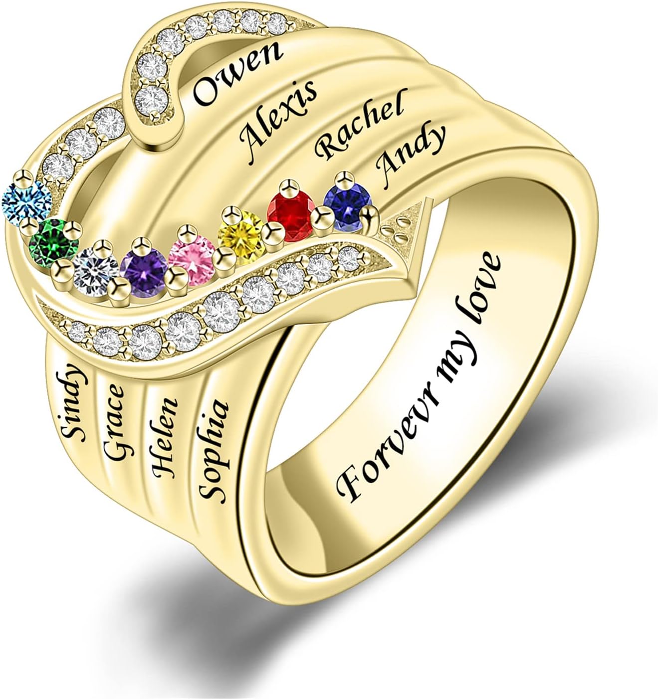 Personalized 925 Sterling Silver Mothers Ring with 1-8 Birthstone Custom Engraved Name Ring Family Birthstone Ring for Women Mom Grandma Daughter (8 stones)