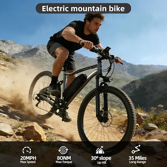 Electric Bike for Adults, Peak 750W Brushless Motor, Top Speed 25 mph, Range 35-40 Miles, 26-inch Mountain E-Bikes, Unisex Commuter Suitable Cit/Mountain/Road Use,7 Speed/UL Certified ebikes