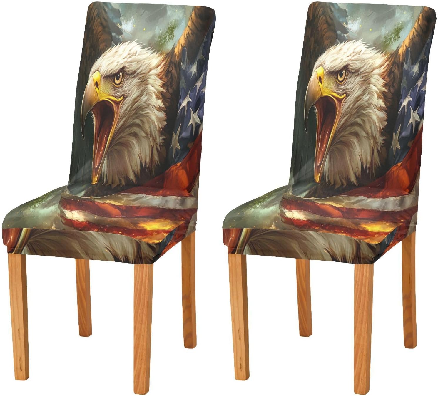 ALAZA Chair Covers for Dining Room, Fly Eagles Carrying A Furled American Flag Stretch Chair Cover Sets Chair Protector Removable Washable for Ktichen Restaurant Hotel