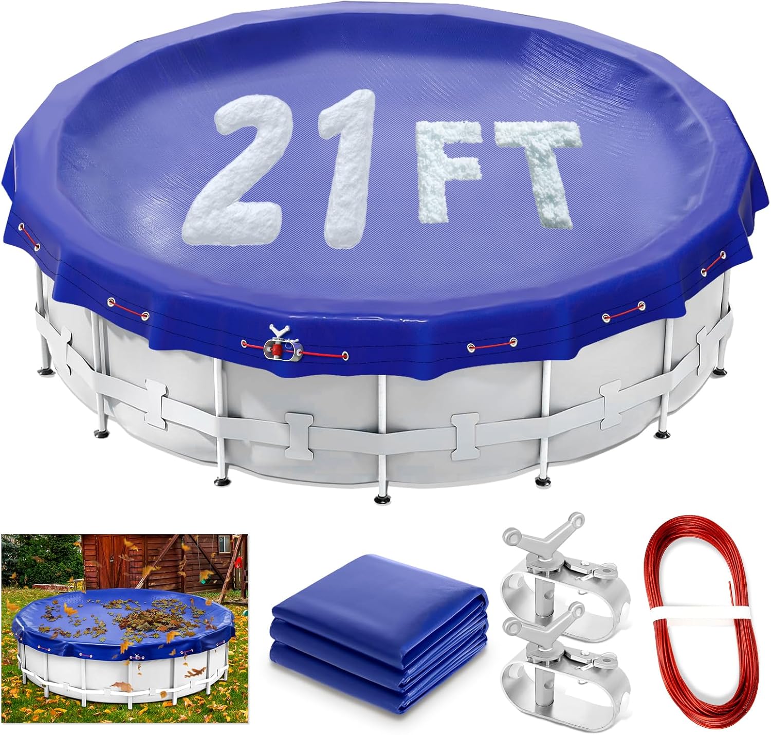 21 Ft Round Winter Pool Cover, 2025 Upgraded Extra Thick Durable Above-Ground Pool Winterizing Kit, Premium Cold-Resistant & UV Shielded Design for Seasonal Protection, 10-Year