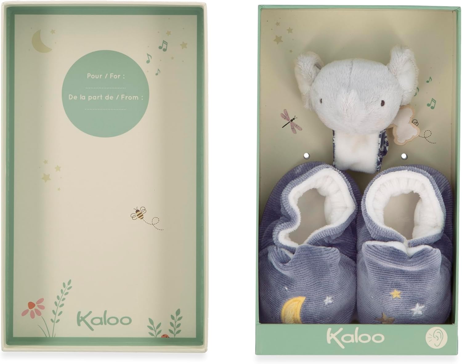 KALOO - Bracelet and Booties Elephant Set - Bracelet and Booties with Bell - Refined Gift for Birth - Promotes Development and Motor Skills - Personalised Gift Box - K210010