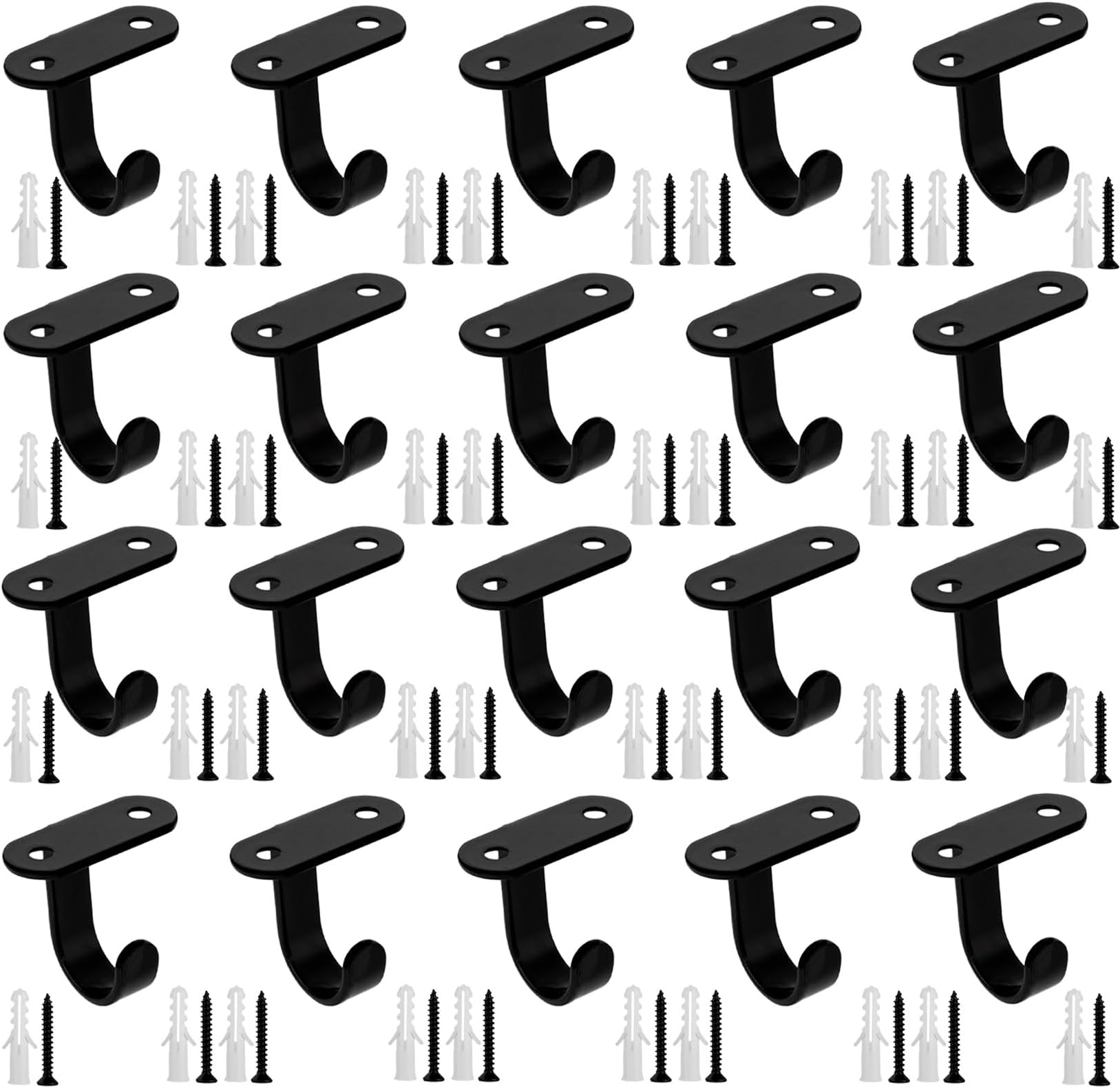20 Pcs Heavy Duty Ceiling Hooks for Hanging Plants, Chain Plate Hook On Plate, Eye Plate Anchor Screw Wall Mount Hooks, Black Hooks for Plant Baskets, Lights, Coat Hooks, Robe Hooks, with Screws