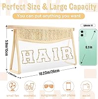 Vista 2 de izuzta Bolsa de maquillaje transparente boho para mujeres y niñas, Beige, Cabello