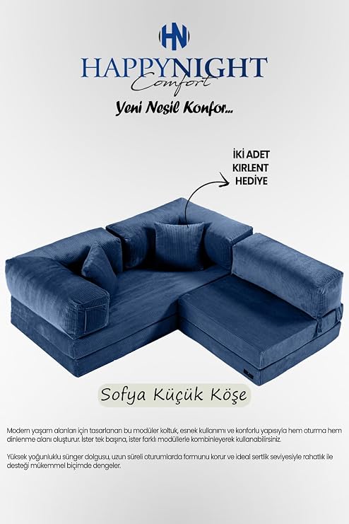Sofya Küçük Köşe | Aktivite Koltuğu | Oyun Koltuğu | Sünger Koltuk | Sinema Koltuğu. 180x180 CM (Lacivert)