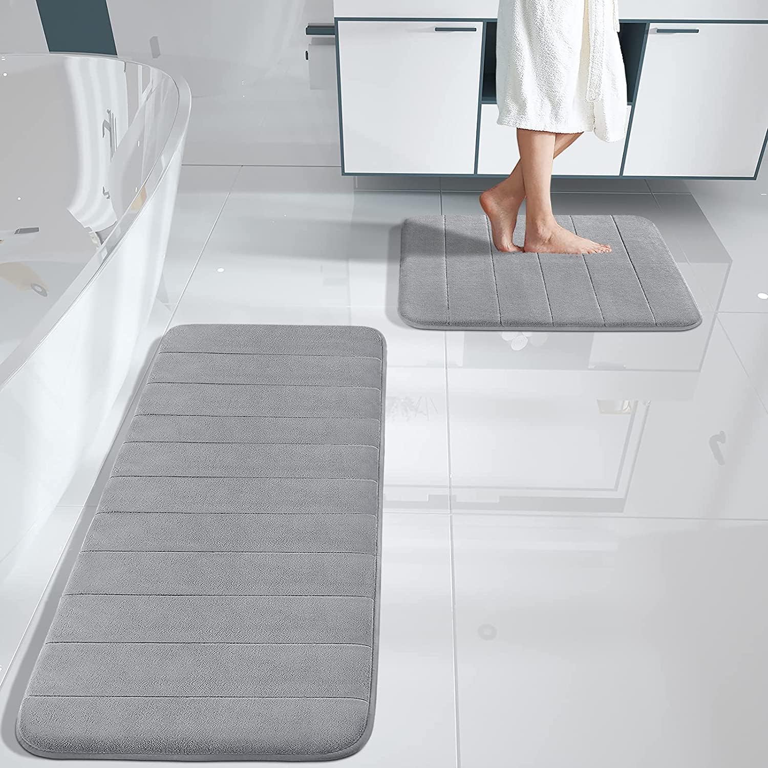 Dani & Khani Kitchen Rugs and Mats Washable 2 Piece Set - Non-Skid Soft Absorbent Kitchen Mats Set for Floor - Comfort Runner Rug Carpets for Kitchen Floor -120 * 40+60 * 40 CM (Grey)
