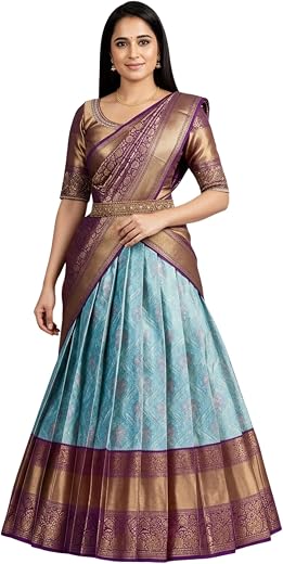 RENVAANI FASHION Women's Indian Traditional Unstitched Kanjivaram Silk Weaving Lehenga Choli Along With Dupatta Attach Wit...