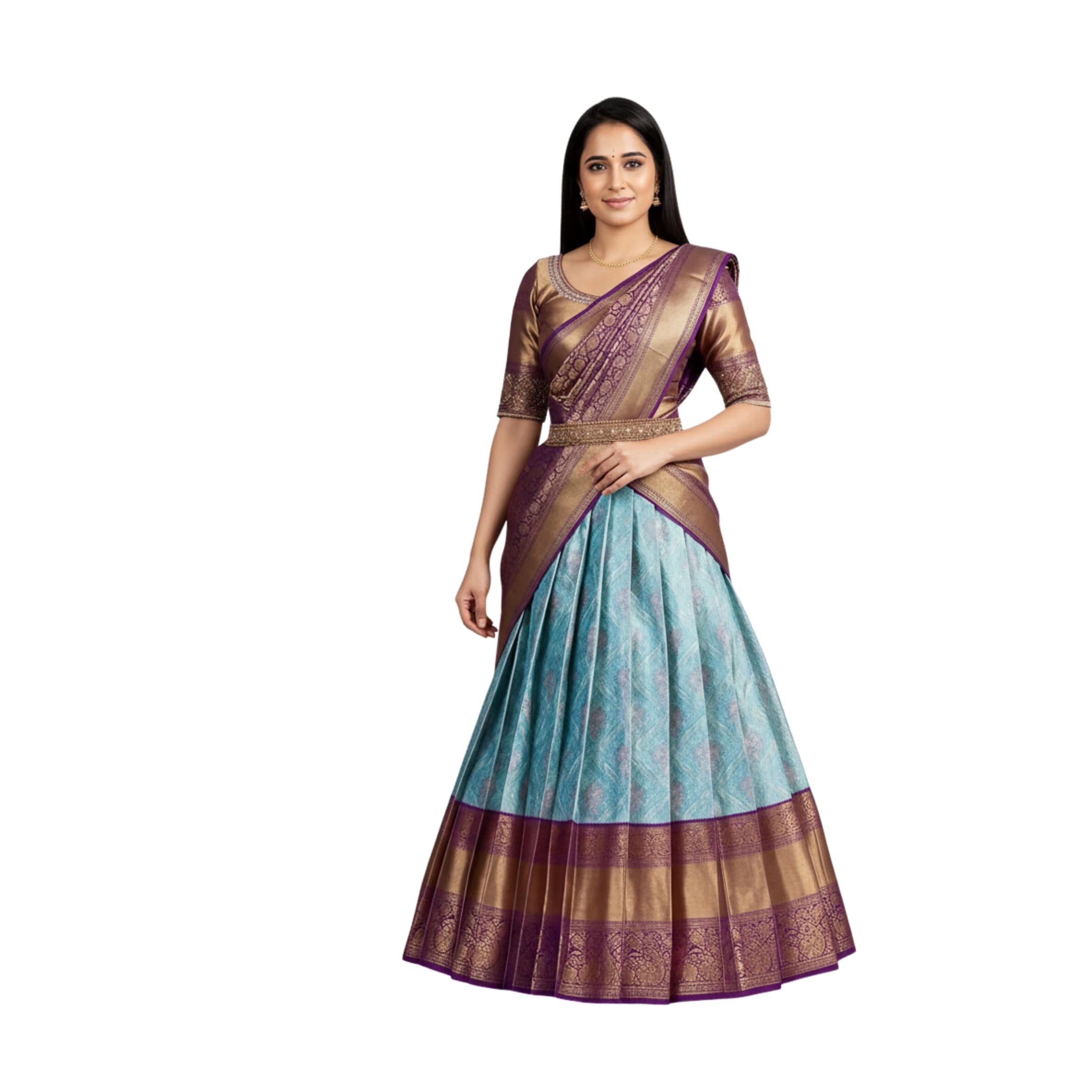 Women's Indian Traditional Unstitched Kanjivaram Kanchipuram Silk Pure Zari Weaving Lehenga Choli Along With Dupatta With Unstitch Blouse