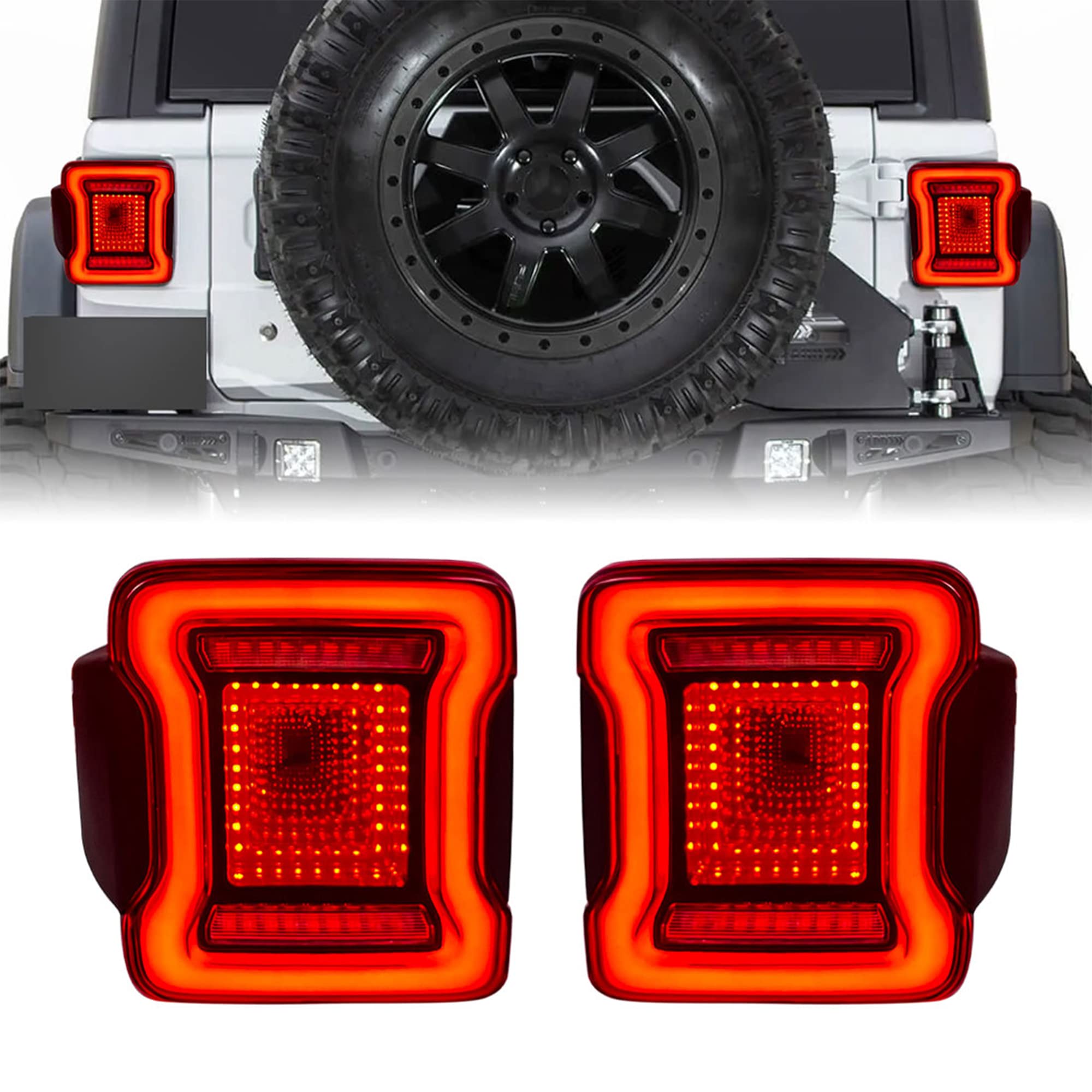 AMERICAN MODIFIED Tunnel Tail Lights Compatible 2007-2018 Jeep Wrangler JK/JKU, JK Lights - Red Lens