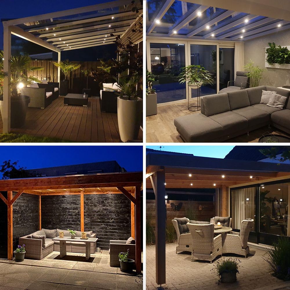 HOFTRONIC - Milano - 12er LED-Einbaustrahler 12 Volt - Beleuchtung Terrassenüberdachung - Dimmbar - Komplettset mit Fernbedienung - 3W - Plug & Play - 2700K 200lm - IP65 wasserdicht - Edelstahl