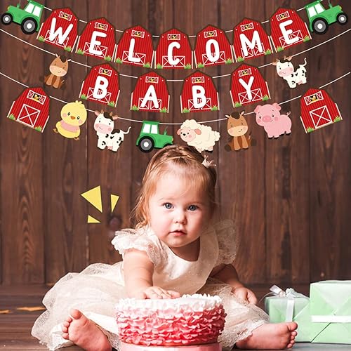 Miniatura 3 de Decoración de baby shower de animales de granja, pancarta roja para niñas, guirnalda de baby shower con temática de animales de granja, pancarta de