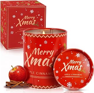 Christmas Scented Candle, 9 Oz Apple Cinnamon Candle for Home, 50-Hour Long-Lasting Burn Time, Aromatherapy Candle - Ideal Christmas Decoration Gift for Women, Soy Wax Blend with Essential Oils