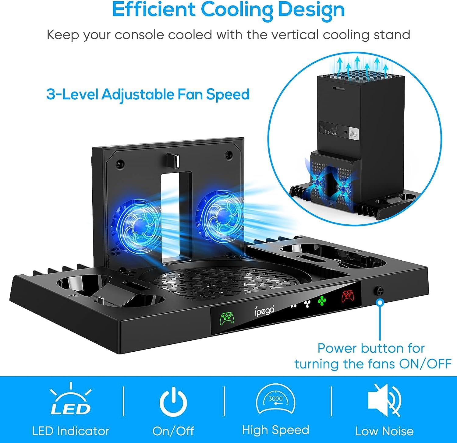 SGElectronix Supporto di raffreddamento verticale aggiornato per Xbox Series X con dock per stazione di ricarica per controller, doppia ventosa, accessori con 8 organizer per giochi, gancio per cuffie