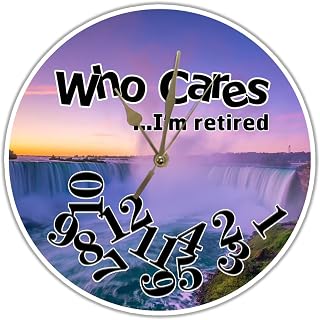 Who Cares I'm Retired Wooden Clock 10inch Niagara Falls Non-Ticking Wooden Wall Clock Wedding Gift Idea Farmhouse Retro Countryside Silent Round Hanging Clock for Bar Cafe Living Room