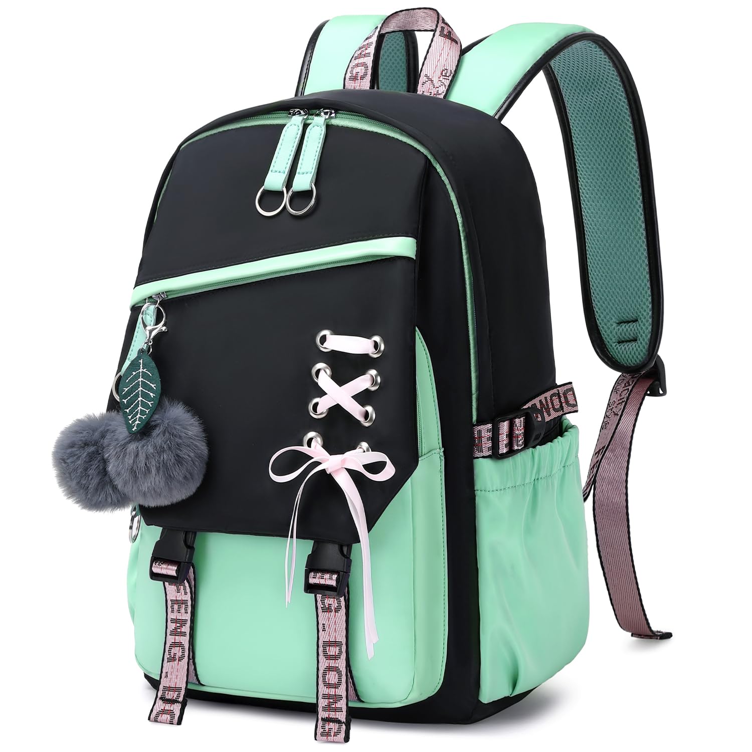 FENGDONG Teenage Girls Bookbag school Backpack Children Casual Daypack Schoolbag for Teens Green