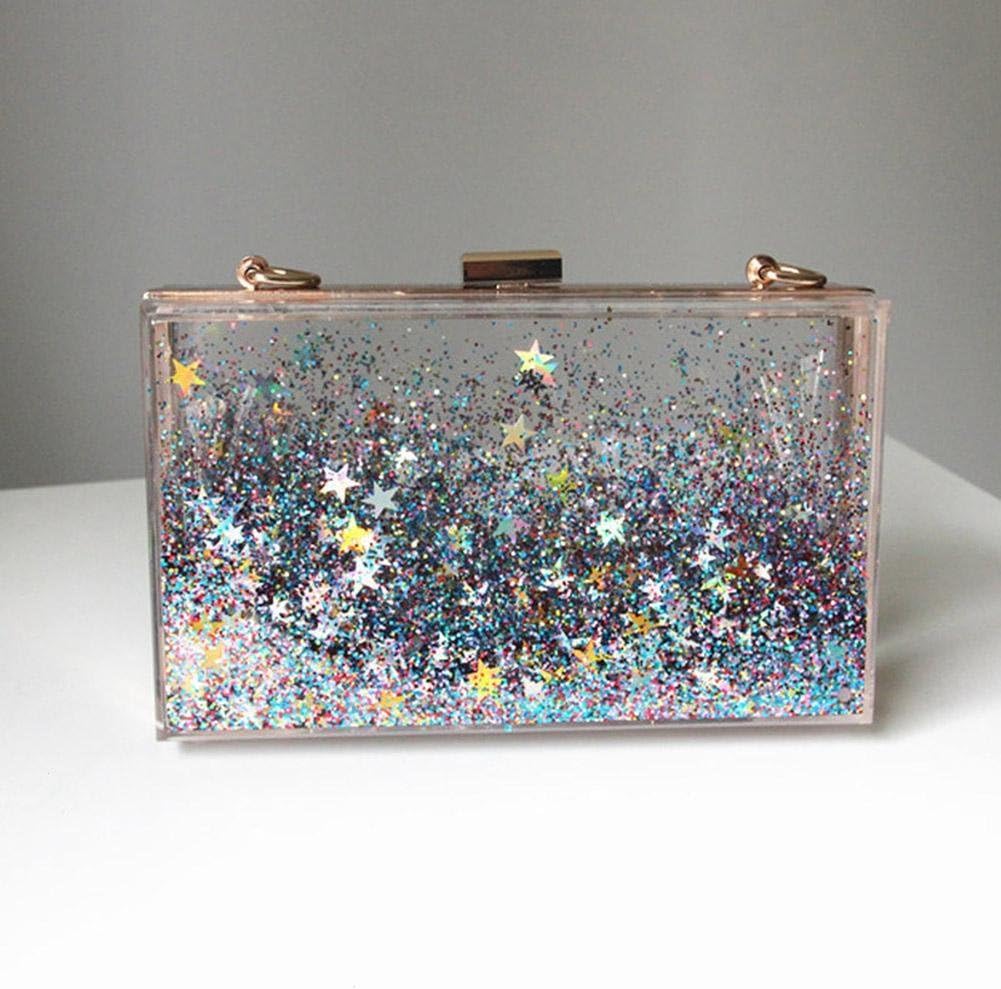 sevenuk Glitter Dynamic Liquid Cute Purse Clear Acrylic Transparent Evening Clutch Handbag Chain Shoulder Messenger Bag 1 Pcs Bag Gift