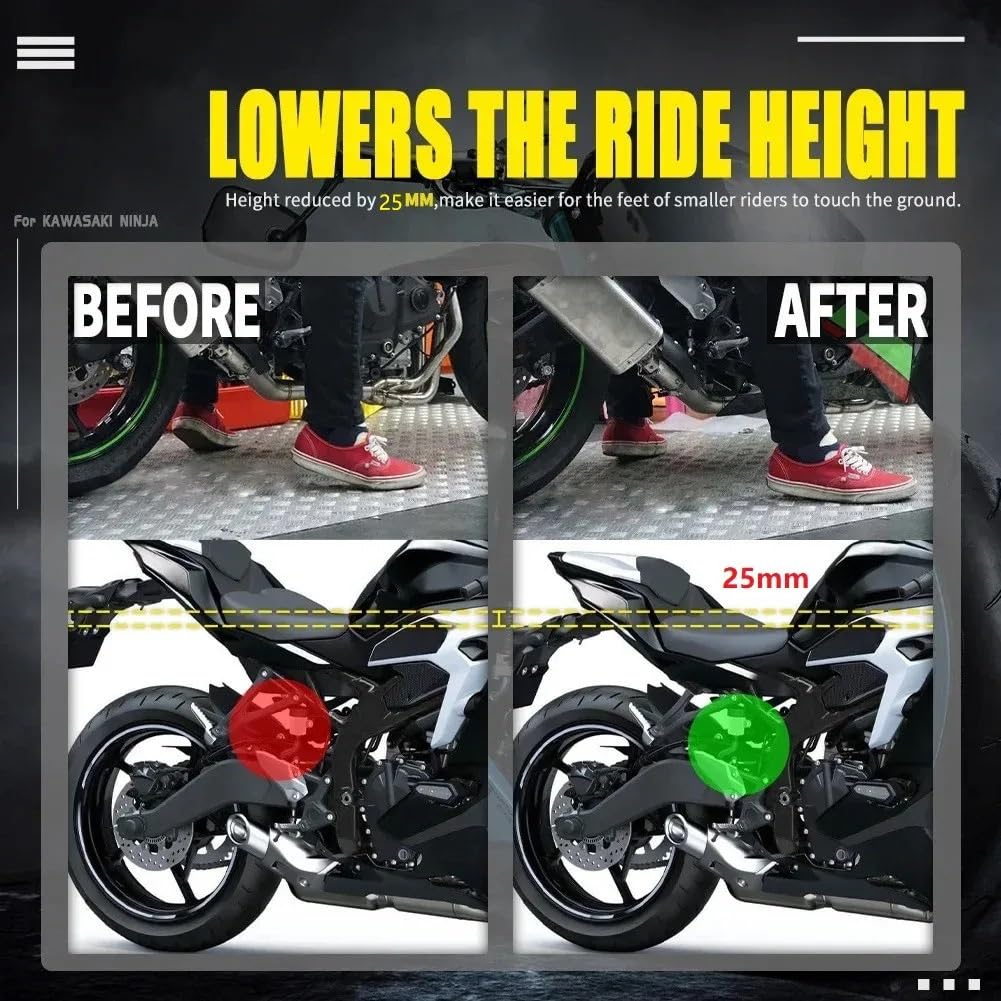 Amortiguador de suspensión trasera para motocicleta de 25mm, Kit de enlaces de descenso para asiento del cuerpo, compatible con Ninja ZX4R ZX4RR 2023-2024 Enlaces de descenso Bieletas Descenso Trasero