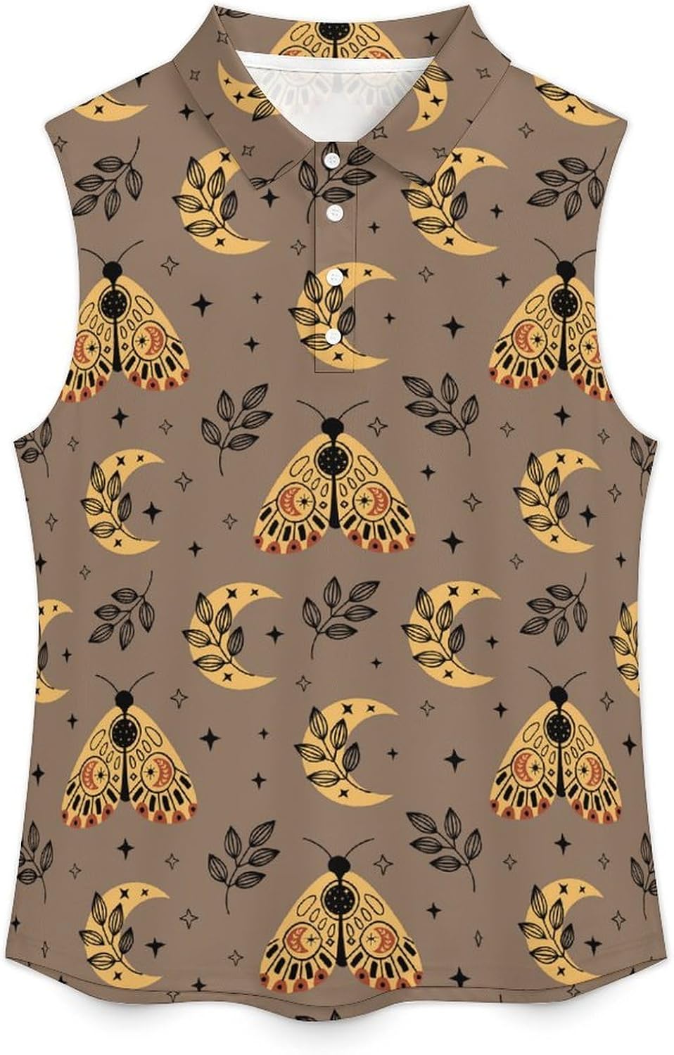 Bohemian Moth and Moon Golf Shirts for Women V Neck Tennis Polo Tank Tops Blouses Sleeveless T-Shirts