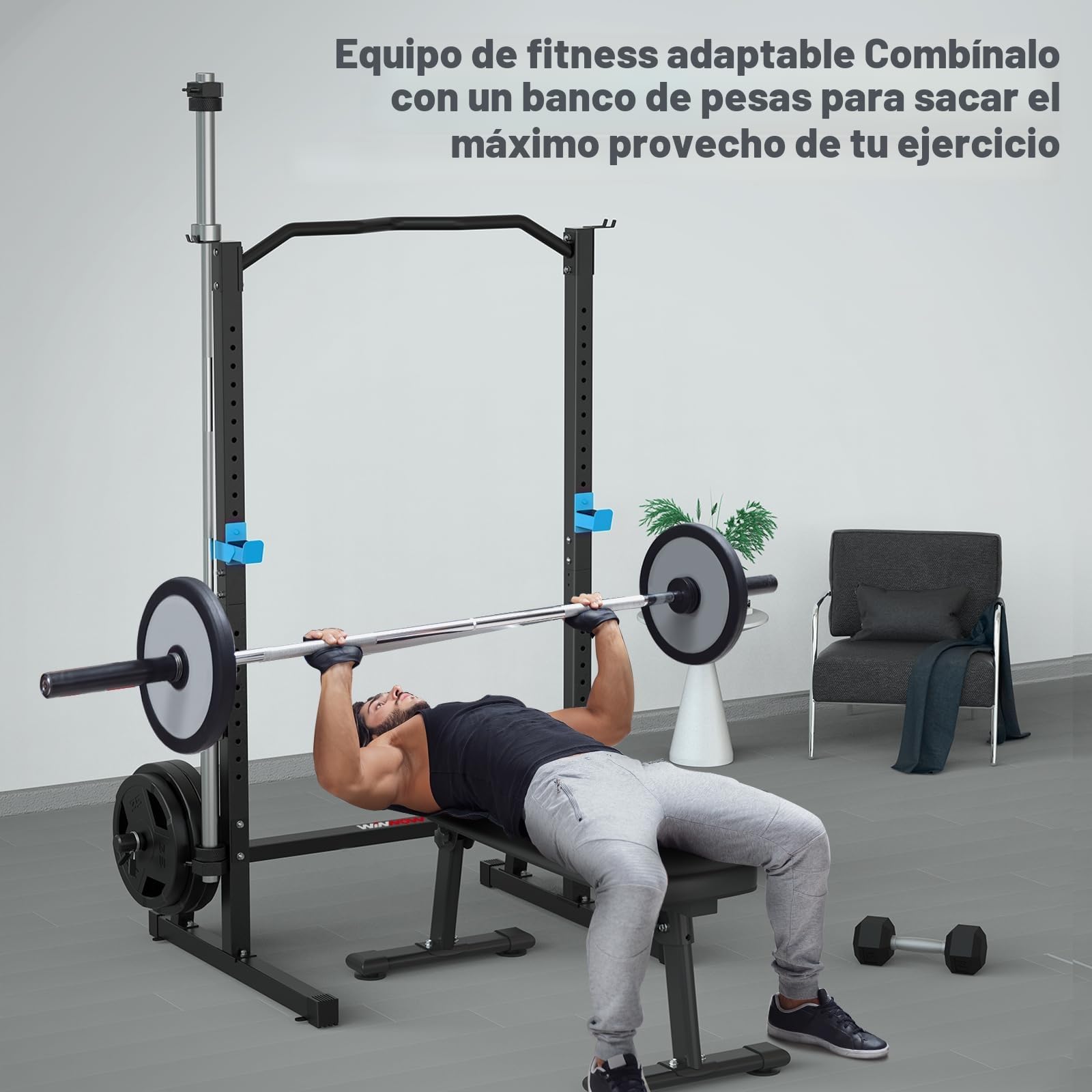 WINNOW en Cuclillas Jaula de Fuerza Ajustable de Altura, con Palanca de tracción, Gimnasio doméstico Multifuncional Torre de energía Entrenamiento de Fuerza en Cuclillas Barbacoa