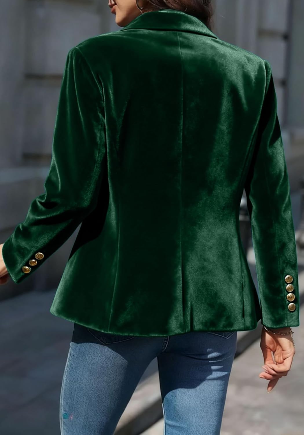 LKOUS Velvet Blazer Women Casual Long Sleeve Lapel Collar Button Blazer Jackets for Business Office - Image 3