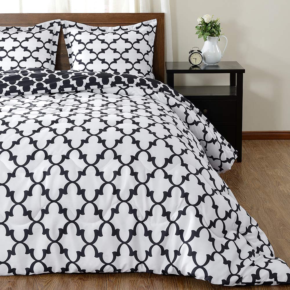 downluxe Lightweight Black Comforter Set Queen with 2 Pillow Sham - 3-Piece Set - Down Alternative Reversible Comforter