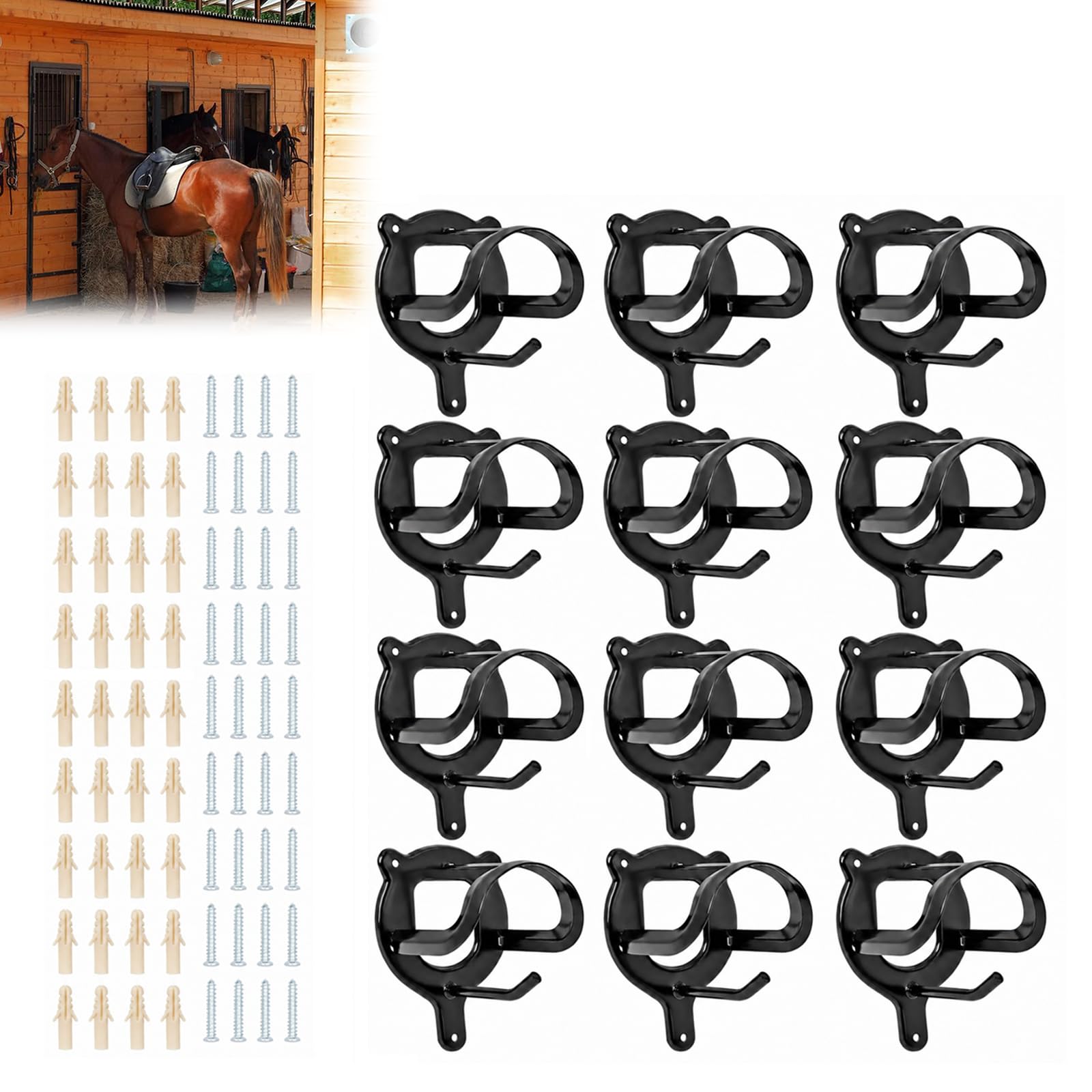 12 Counts Horse Bridle Rack, Bridle Bracket Bridle Hooks with Tubes &amp; Screw