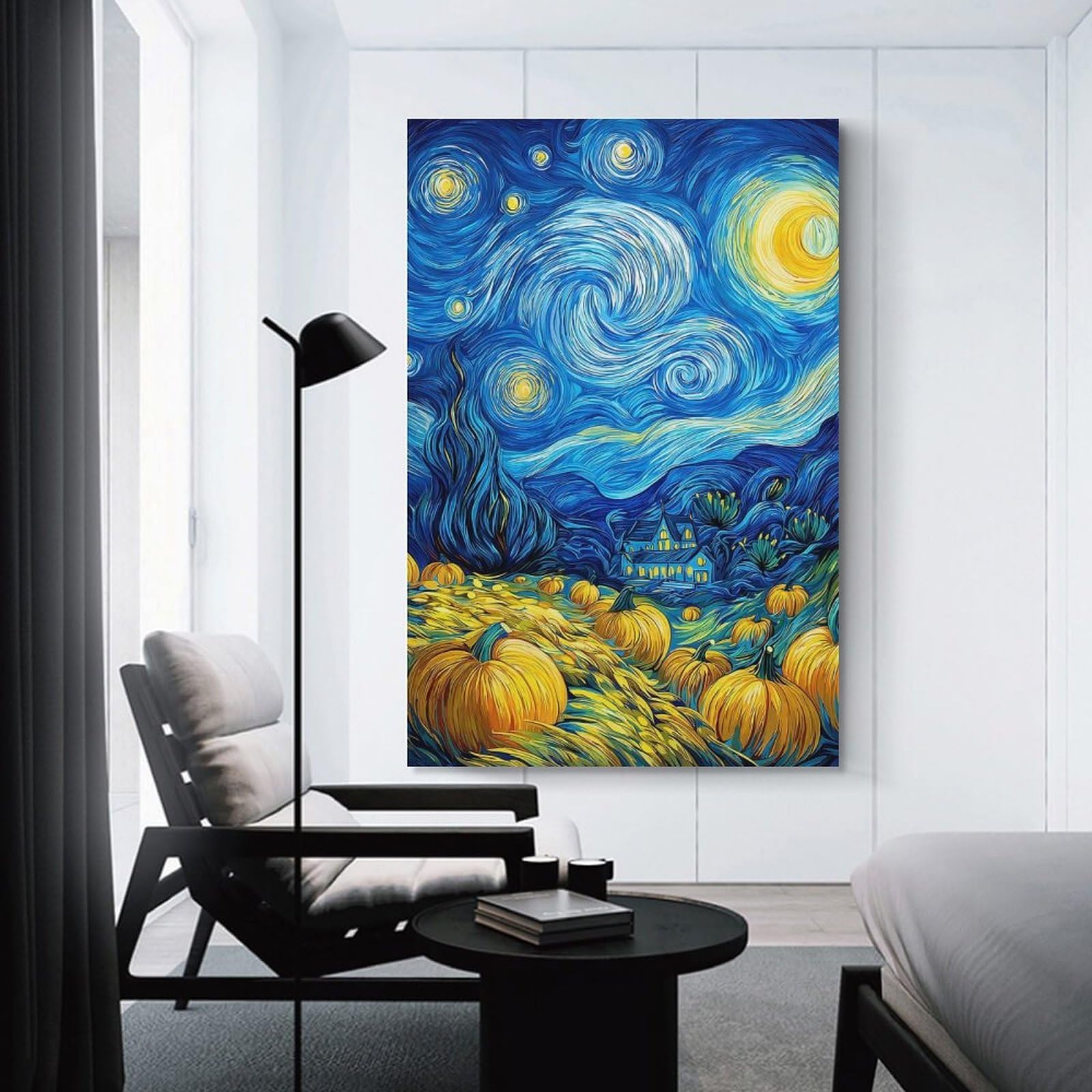 Junmoney Unframe-Style-13 Starry Night Pumpkin Patch Room Decor Wall Art 24X36inch(60X90cm), For Entrance Walls, Hall Decor Or Foyers, A Neat Decor Update For Hallways