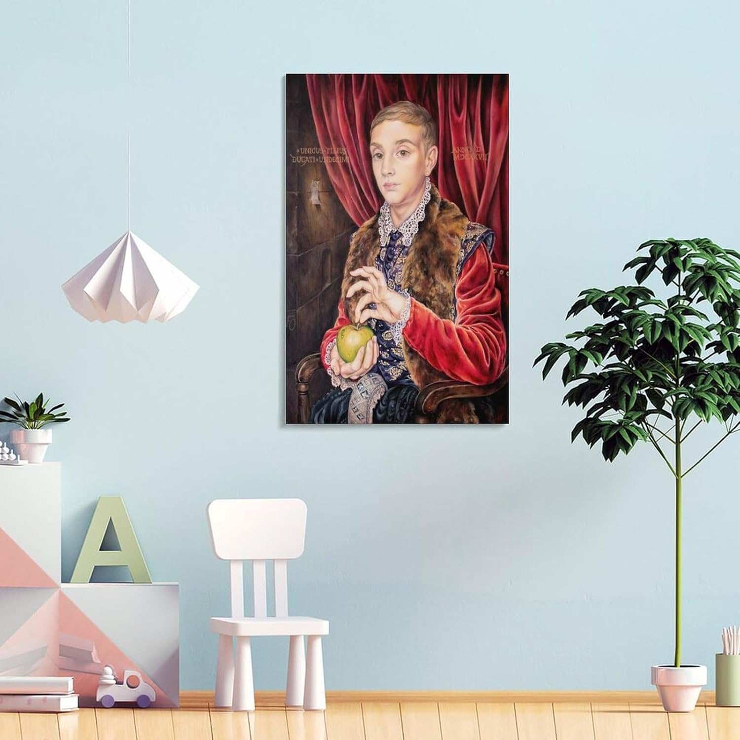 Boy With Apple Painting Poster Canvas Printing Wall Art Prints Posters Vintage Renaissance Portrait Old Master Style Wall Decor for Living Room Bedroom Office Study 08x12inch(20x30cm)