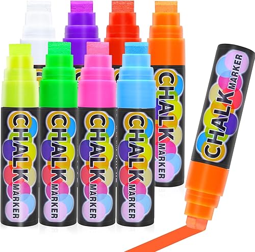 Colorful Marcadores de tiza para ventana de automóviles con 8 colores marcadores de tiza líquida con puntas de 0.236 pulgadas de ancho, marcadores