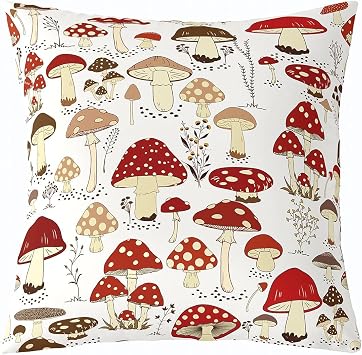 Feelyou Cute Mushroom Decor Throw Pillow Cover 16"x16" Soft Cartoon Mushrooms Pillow case Cushion Cover for Living Room Bedroom Kawaii Fungus Decorative Throw Pillowcase for Sofa Couch Chair