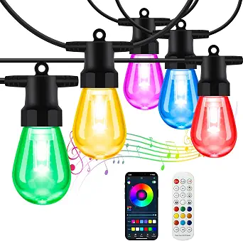 Outdoor Color Changing String Lights, 48FT Waterproof Patio Lights