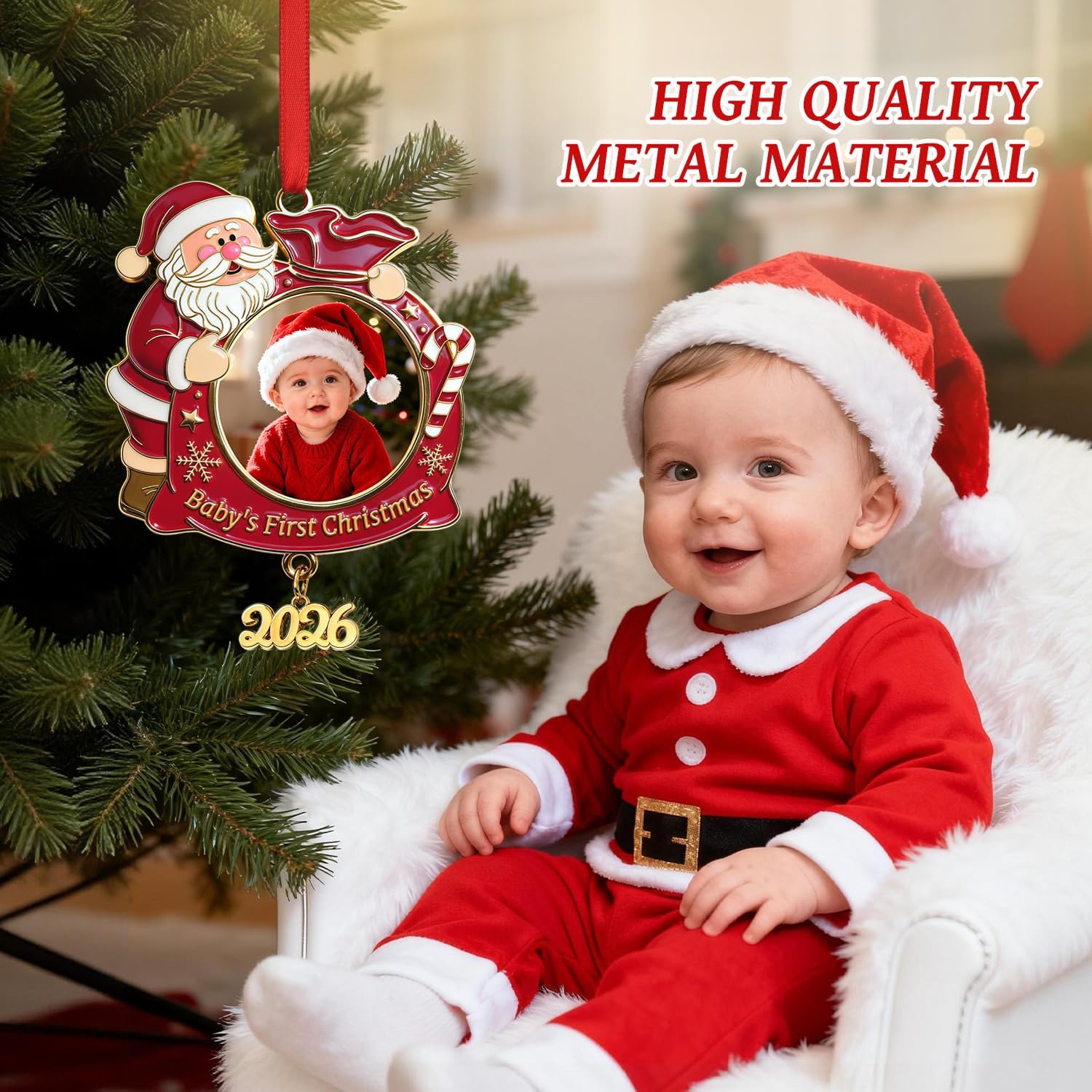 Babys First Christmas Photo Ornament 2026 - My 1st Christmas Picture Frame Ornament for Xmas Tree - Personalized Santa Baby ornaments Boy & Girl, Newborn Gifts image 2