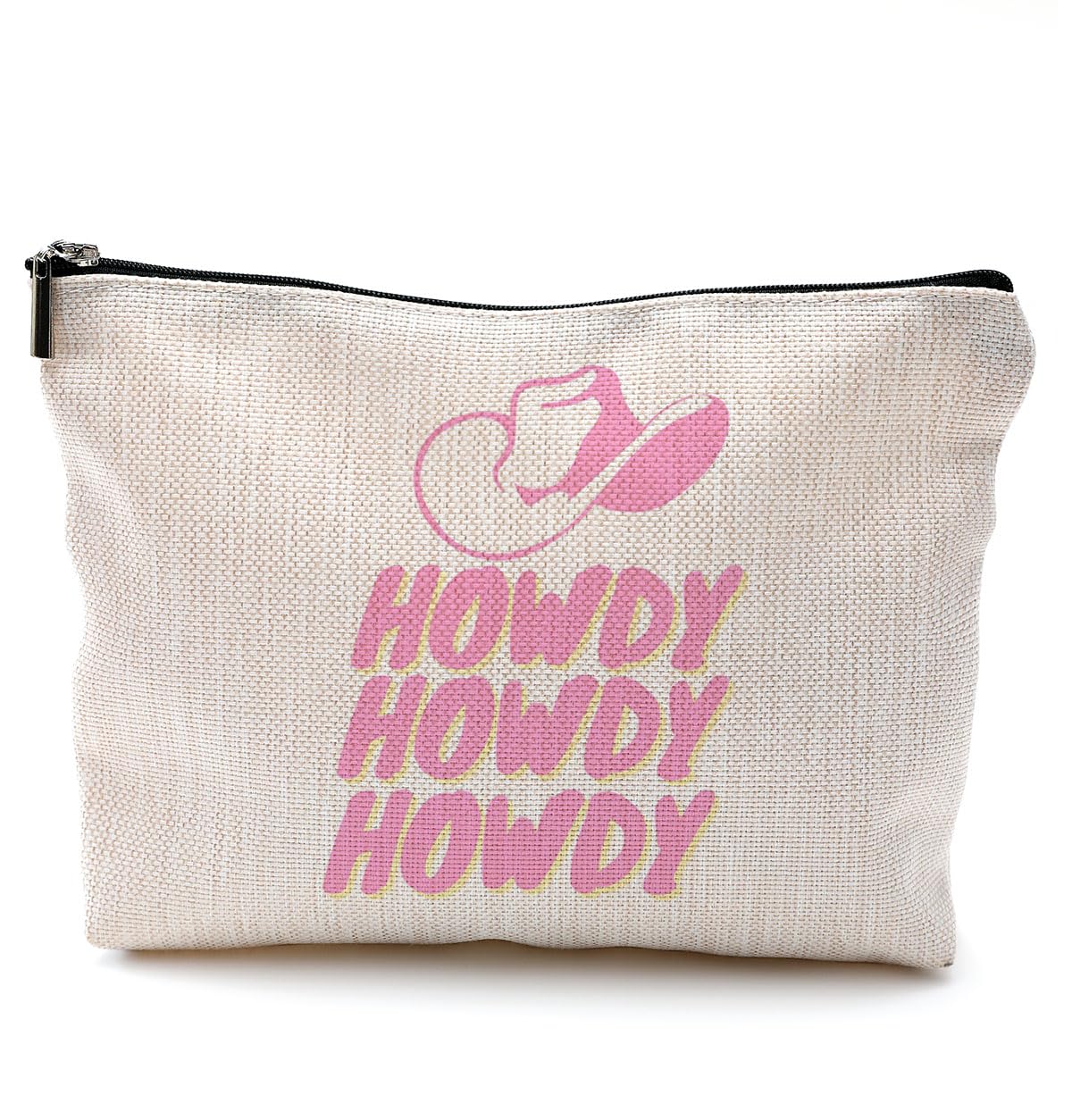 AIEVFU Pink Preppy Retro Western Howdy Cowgirl Hat Bachelorette Party Makeup Bag,Trendy Retro Wild West Cosmetic Makeup Bag for Teen Girls Women,Cowgirl Gifts for Girls Women