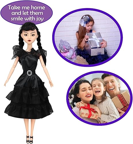 Miniatura 6 de Adms - Juguetes de muñeca de 11.5 pulgadas, las articulaciones pueden moverse y vestidos negros, cabello negro, muñeca de tacones altos negros,