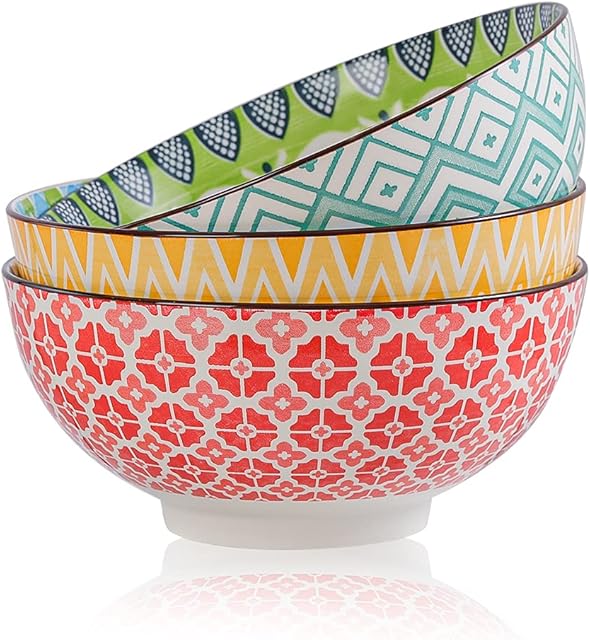 Porcelain Large Serving Bowls - Salad Soup Noodle Ramen Bowls - Big Cereal Pasta Bowl Set - 3 Pack Large Capacity Ceramic Bowl Sets -Microwave & Dishwasher Safe - 8inch57oz/1.8 Quart)