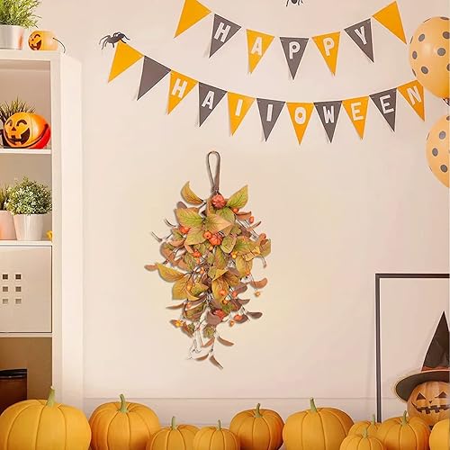 Miniatura 2 de Botín de cosecha de otoño de 20 pulgadas, botín artificial de arce de otoño, día de Acción de Gracias, Halloween, lágrima decorativa, decoración de