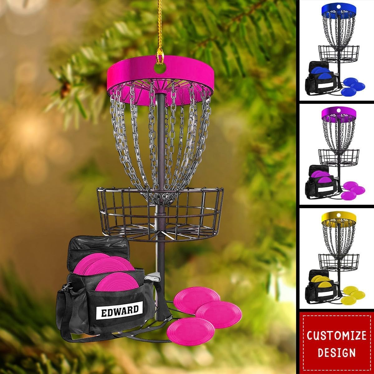 NAZENTI Personalized Disc Golf Christmas Ornament 2025, Custom Name Disc Golf Bag, Customization Golf Bag and Irons Decoration for Xmas Tree, Golfing Keepsake Gift for Golfer & Golf Player Lover - Image 3