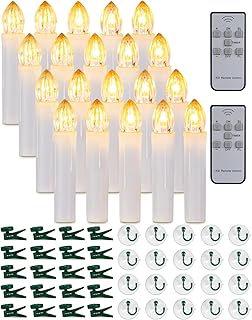 Homemory 20 PCS LED Window Candles with Remote Timer, Battery Operated Flameless Taper Christmas Candles Light with Clips/Suction Cups, Flickering Warm White Light, Dia 0.7''x 4''