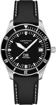 Certina, Mens, DS Heritage Standard, 40.5, mm, Rubber, Quartz, Precidrive, Watch, Black, Rubber, C0444101705000
