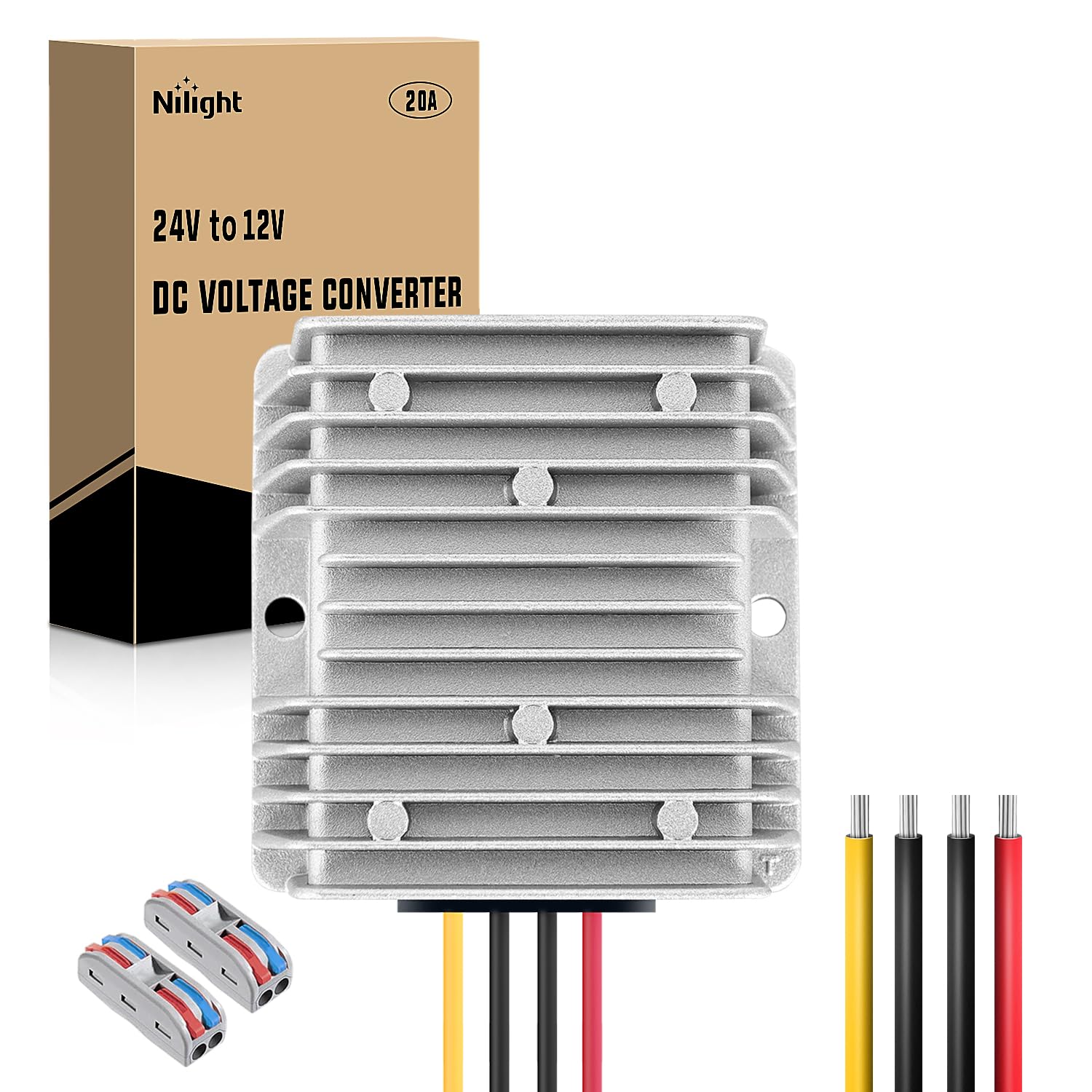 Nilight 24V to 12V Voltage Converter 240W 20A Regulator Step Down to 12VDC Waterproof DC Convert Reducer Power