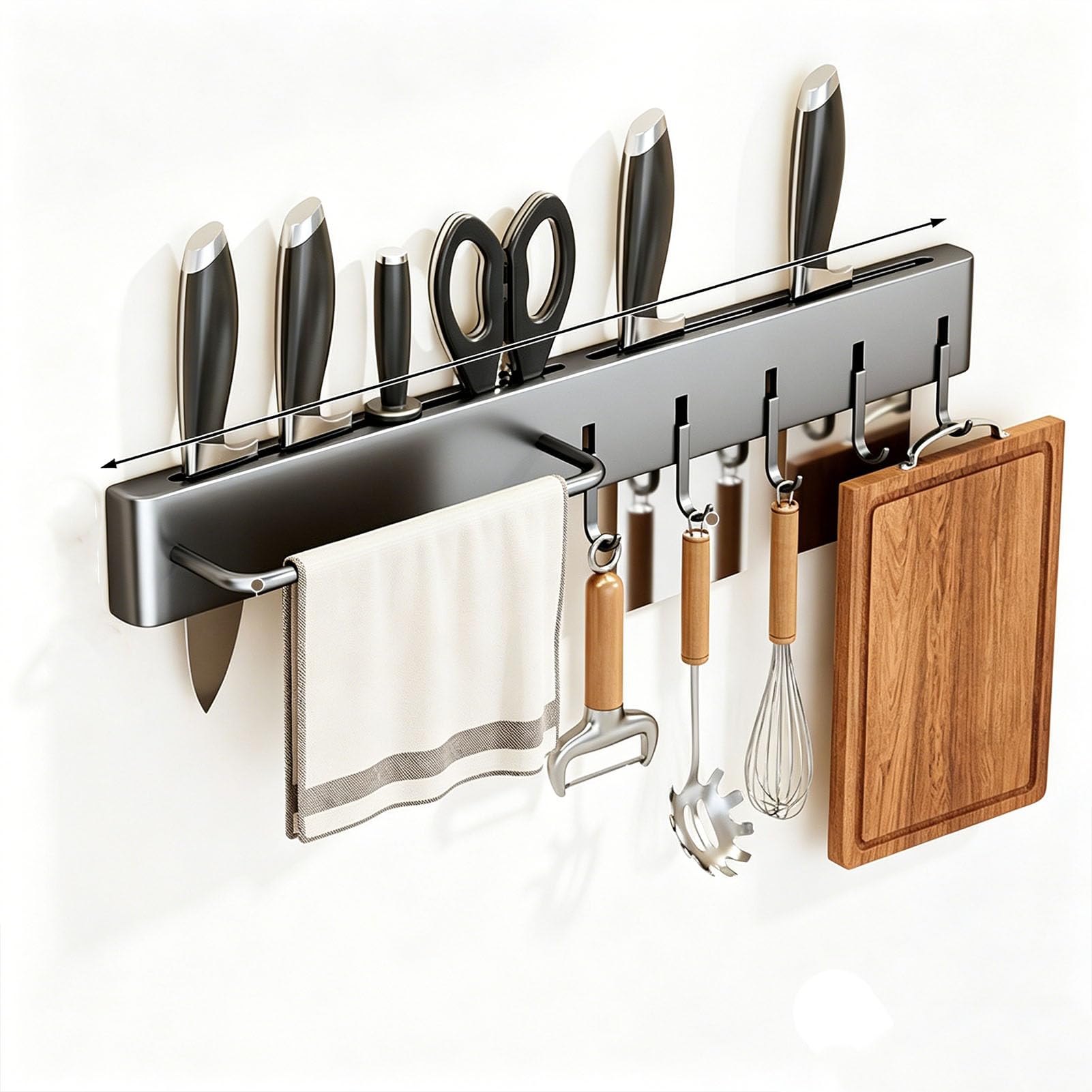 TBATM Multifunctional Wall Mounted Kitchen Knife Holder, Space Saving Storage Rack with Hooks and Compartments for Knives, Utensils, Cutlery, Kitchen Gadgets and Accessories,40cm
